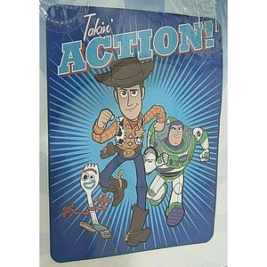 Toy Story "Takin' Action!" Forky Woody Buzz Plush Raschel Blanket 60"X80"
